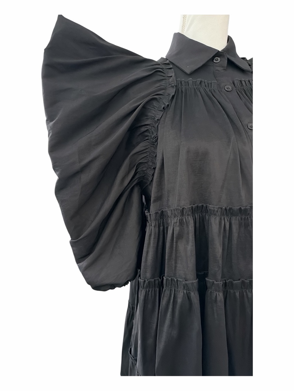 NWT Love Highlight Black Tiered Ruffle Dress Dramatic Statement Sleeves S - Picture 7 of 16